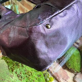 FERRAGAMO Metallic Purple Leather Woven Gancini Hobo Bag
