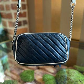 GUCCI GG Marmont Torchon Small Vintage Effect Calfskin Matelassé Diagonal Chain Crossbody Bag
