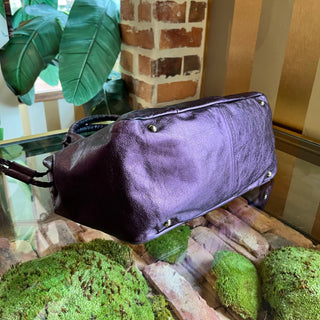 FERRAGAMO Metallic Purple Leather Woven Gancini Hobo Bag