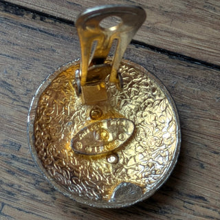 CHANEL CC Clip On Round Gold-Plated Vintage Earrings