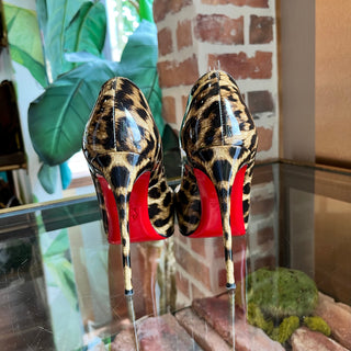 CHRISTIAN LOUBOUTIN Very Prive 120 Leopard Print Patent Peep Toe Pumps SZ35(5US)