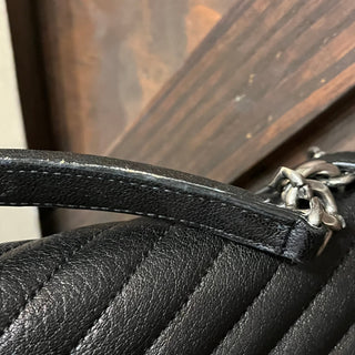 SAINT LAURENT YSL College Black Sheepskin Matelassé Chevron Monogram Shoulder Bag
