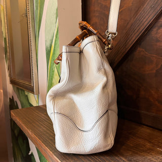 GUCCI Diana White Leather Bamboo Top Handle Tote