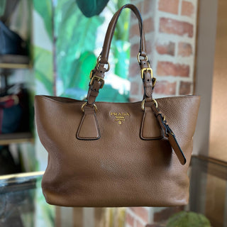 PRADA Brown Vitello Daino Leather Tote