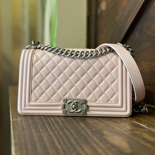 CHANEL Boy Bag Old Medium Baby Pink Calfskin Shoulder Bag