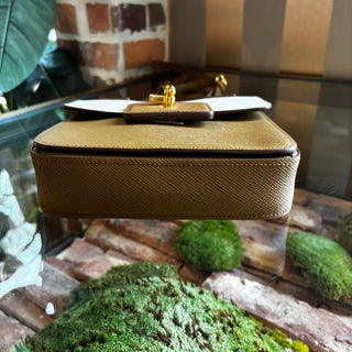PRADA Saffiano Pattina Caramel Talco Crossbody