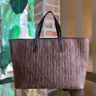 CAROLINA HERRERA Shopper Brown Monogram Leather Tote