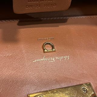 FERRAGAMO The Studio Medium Beige Brown Canvas Calfskin Gancini Tote Bag
