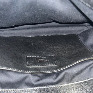 SAINT LAURENT YSL College Black Sheepskin Matelassé Chevron Monogram Shoulder Bag