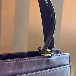 CHANEL Logo Tote Brown Embroidered Calfskin Leather Vintage Tote