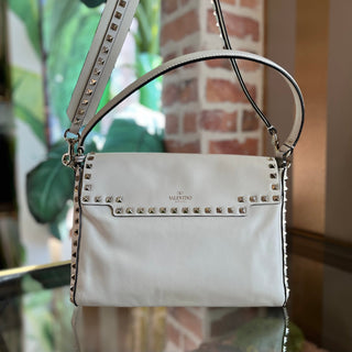 VALENTINO White Rockstud Leather Top Handle
