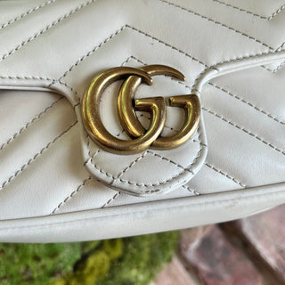 GUCCI GG Marmont White Matelassé Calfskin Crossbody Bag