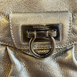 FERRAGAMO Metallic Champagne Leather Shoulder Bag