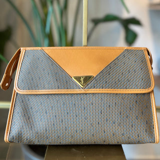 SAINT LAURENT Vintage Black Weaved Canvas Clutch Bag