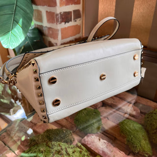 VALENTINO White Rockstud Leather Top Handle