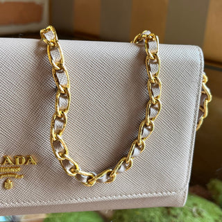 PRADA Wallet on Chain Powder Pink Saffiano Leather Crossbody Bag