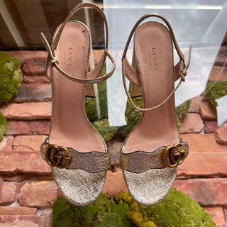 GUCCI Galassia Gold Metallic Marmont Calfskin Platform Heels SZ 40 (US 10)