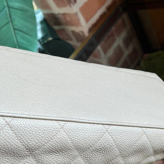 CHANEL CC Tote Cream Quilted Caviar Leather Vintage Tote Bag