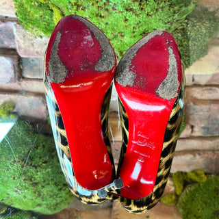 CHRISTIAN LOUBOUTIN Very Prive 120 Leopard Print Patent Peep Toe Pumps SZ35(5US)