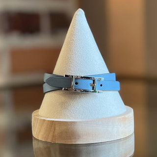 HERMES Blue Two Toned Behapi Reversible Double Tour Leather Bracelet SZ T5