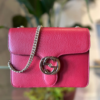 GUCCI Red Dollar Calfskin GG Interlocking Flap Small Shoulder Bag