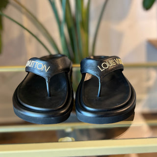 LOUIS VUITTON Black Leather Studded Flip Flops SZ 40