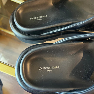 LOUIS VUITTON Black Leather Studded Flip Flops SZ 40