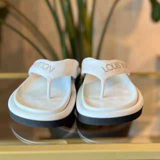 LOUIS VUITTON White Leather Studded Accents Flip Flops SZ 40
