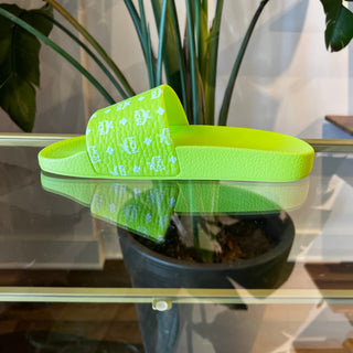 MCM lime Green Monogram Print Rubber Slides 37
