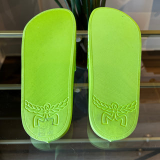 MCM lime Green Monogram Print Rubber Slides 37